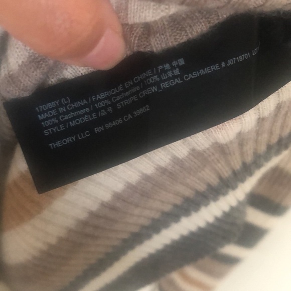 Theory 100% Cashmere Knit Ribbed Mixed Stripe Crewneck Regal Sweater Large - Picture 7 of 7